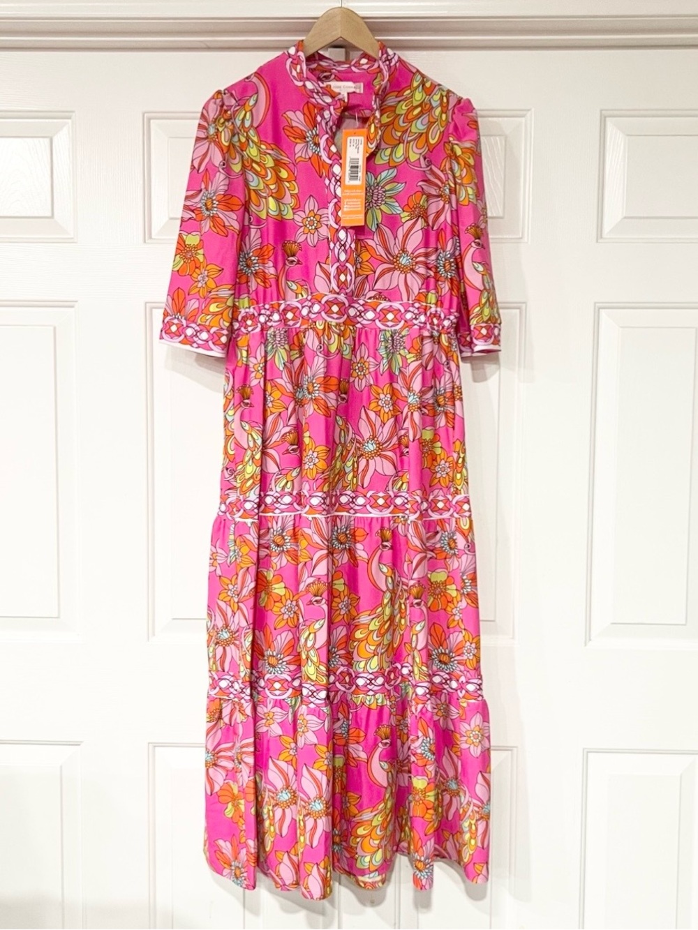 Jude Connally | Twirling Peacock Spring Pink Maxi Dress